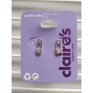 Claires Safety Pin Earrings Stud Small Earring Womens Girls Rhinestone New
